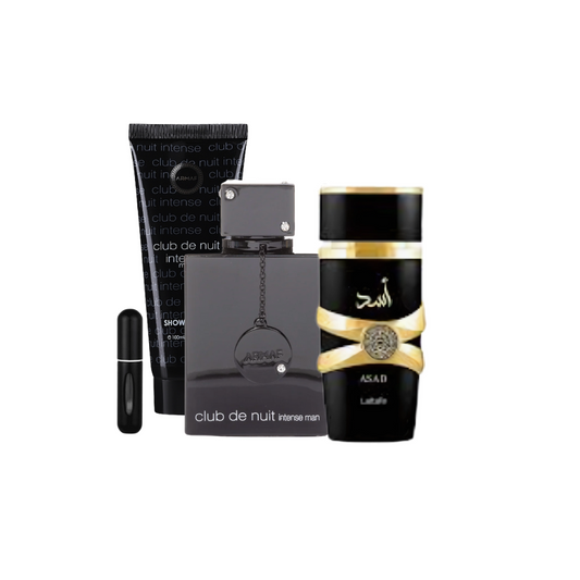 Kit Hombre Total: Intense Shower Gel + Club De Nuit Intense – Armaf + Asad – Lattafa