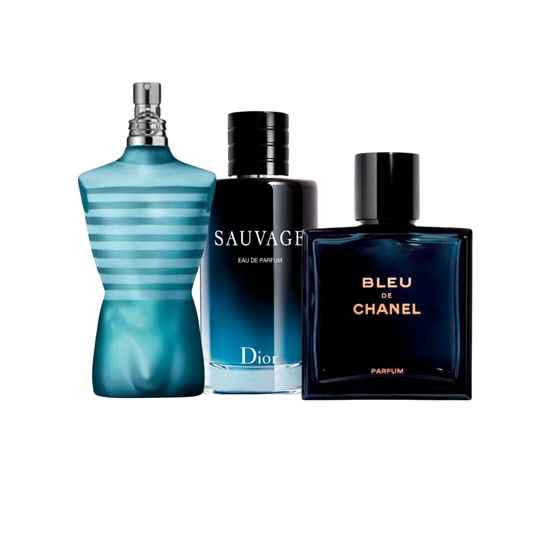 SET ELITE MASCULINO: Le Male + Sauvage + Bleu de Chanel